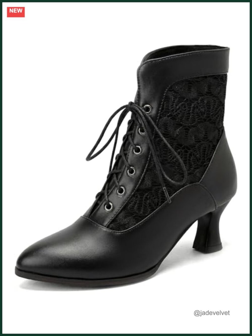 Victorian Lace Up Ankle Boots Pointed Toe Kitten Heel Faux Leather Wedding